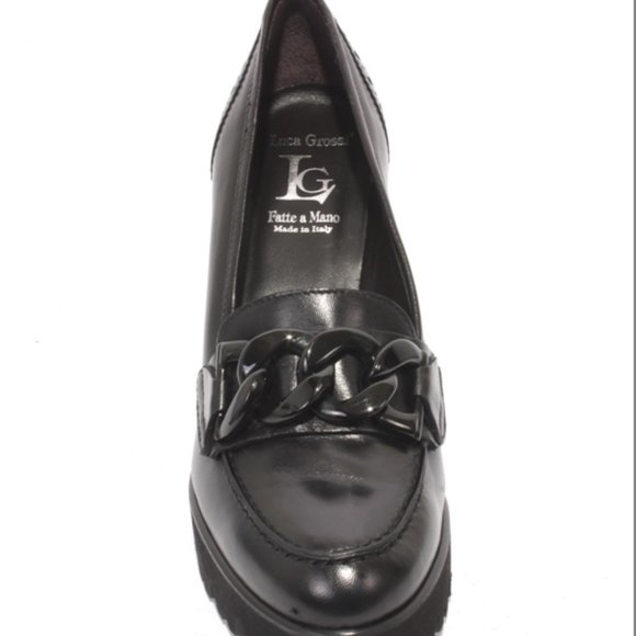 Luca Grossi 915 Italian Black Leather Platform Heel Shoes Loafers Pumps - Picture 7 of 8